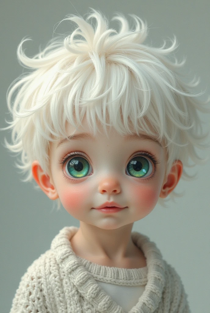 You can create an image of a pale-skinned, blue-eyed teenage boy with white hair and slightly thinning hair.