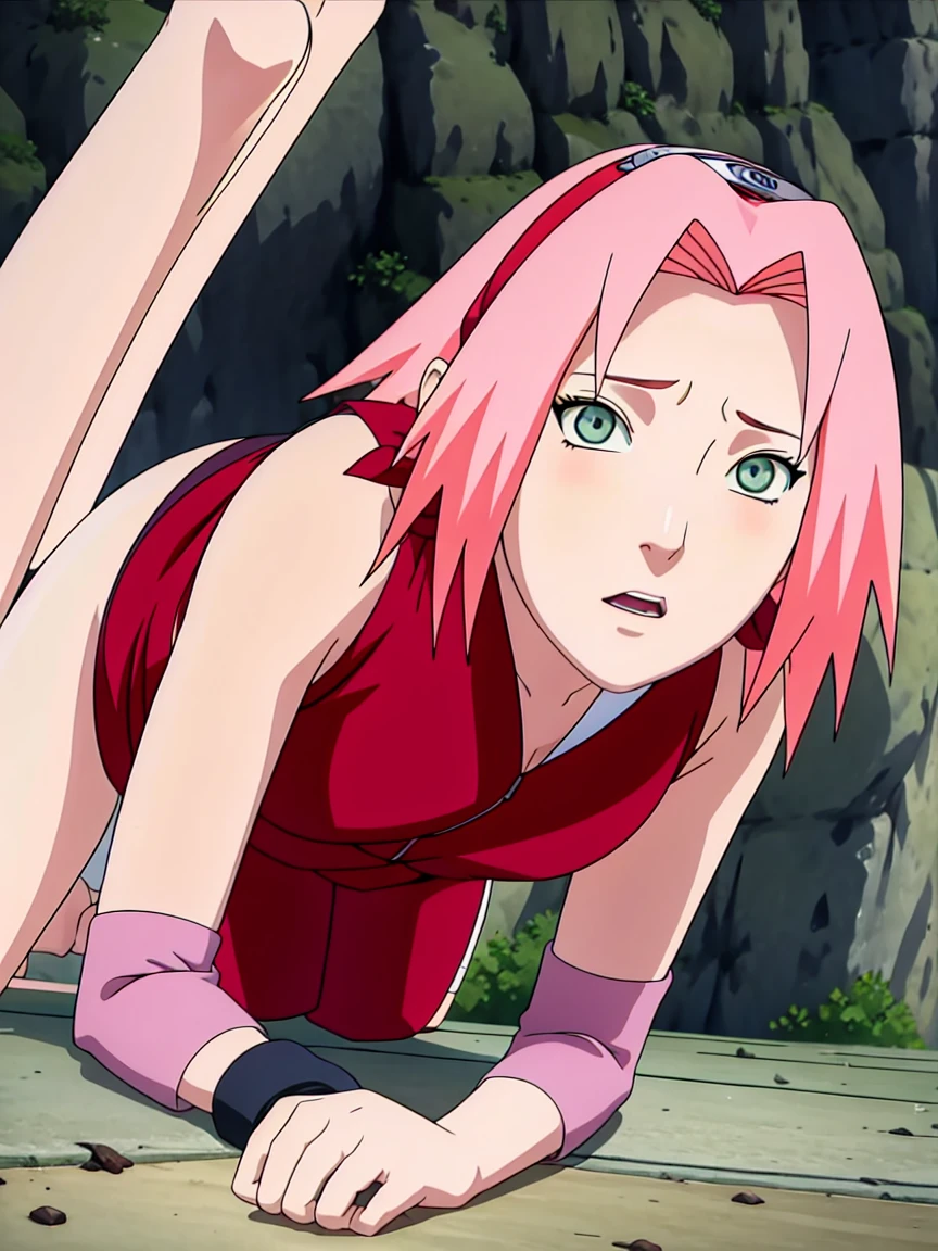 Sakura Haruno nude,wide hips,abdomen,sexy ,Show your armpits,jump,On the tree,IPST,(( naked,Torn shirt,full body,sleep, In the forest,open shirt,nipple))