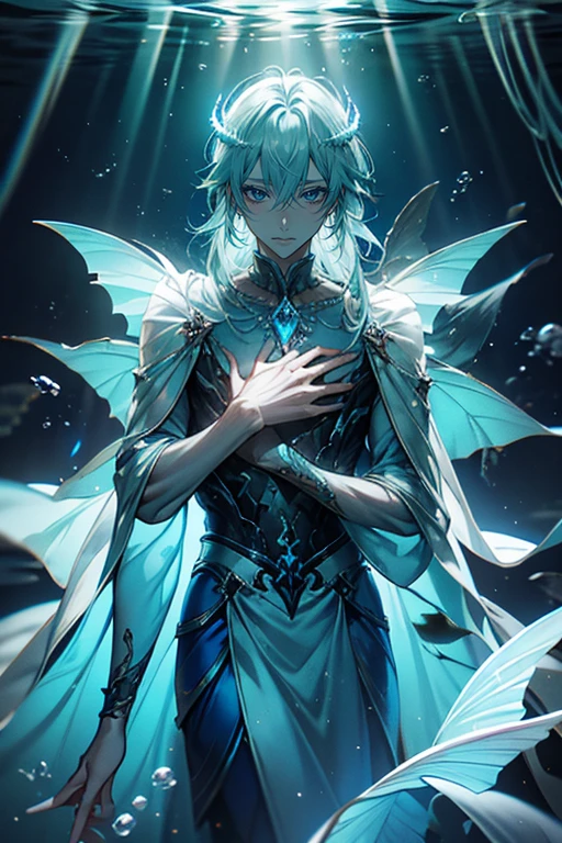 (ridiculous, high resolution, super detailed), 1 male, aldult, Handsome,thin waist,barren body,white hair,blue eyes,naked body