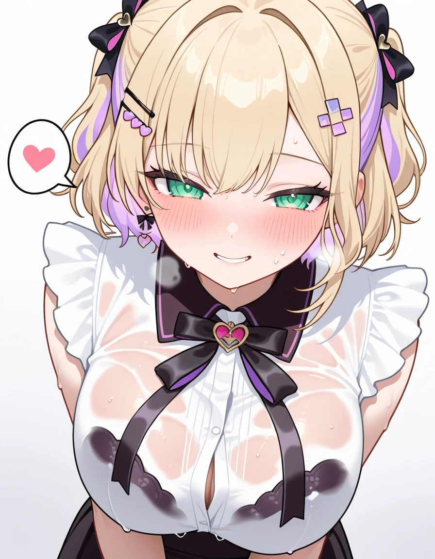 G-Cup masterpiece highest quality High resolution Blonde uniform student Show off your breasts cute Momoi Saiba smile A slightly open mouth Light in your eyes Eye highlights tits bra