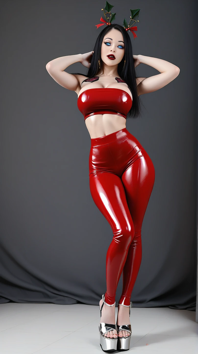 (top-quality, tmasterpiece: 1.2), 1 plump girl, The beautiful, Bigboobs, The beautiful, actual, sexy for, Elegant,Red over-the-knee boots,Attractive, full-body view,Full body photo,sexy for, Beautiful and well-groomed face, pretty eyes, beautiful hairl, Smooth skin, Beautiful mouth, Smooth legs,Red over-the-knee boots balance the figure, Fashionable change of clothes, Shuimu Xuefeng,red theme, realistically, sexy for, sweetheart, sweetheart, girl, a true, Maureen suit,Red over-the-knee boots, (Thick thighs:1.3), (paws body)
