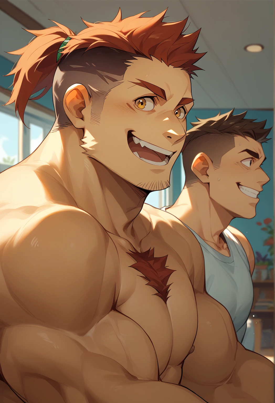Man with a beard and short red hair with tight white boxers and a bulge mark