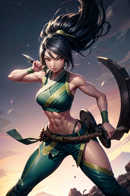a close up of a person holding a green object, style of duelyst, akali, valorant character, concept artstyle, katana zero video game character, character artwork, inspired by Shen Zhou, akali from league of legends, onmyoji detailed art, ( ( character concept art ) ), feng zhu concept art, starfinder character ,sexy figure