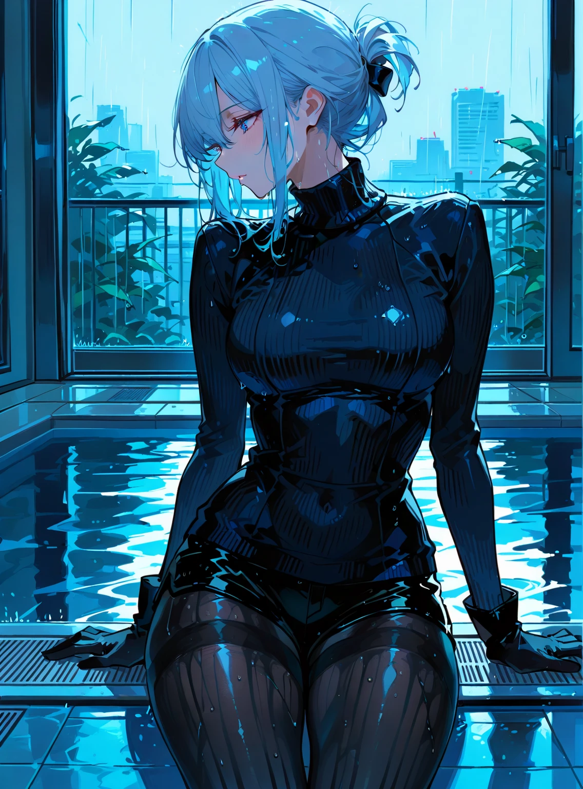 The ultra -The high-definition、high-level image quality、top-quality、Full limbs、complete fingers、Beautuful Women、1 persons、embarassed expression、bustup、Hotel、ssmile、swim wears、knee high、Indentation、cinematlic lighting