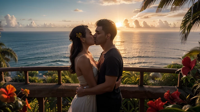 Couple kissing in the sugarcane field