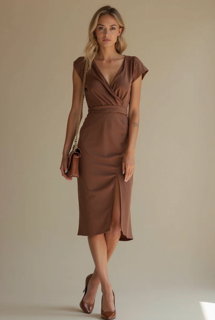 a woman medium size with a tigh dress wearing a white sneakers