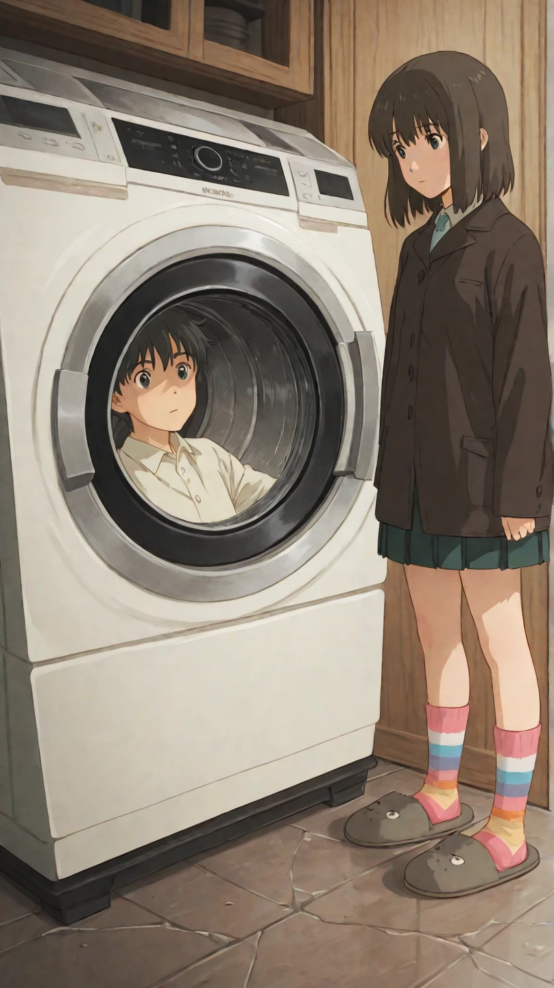 Public toilets,Embarrassing,Urinating(Peeing,Stains on pants,)Are standing,black eye,1 ,Twin little boys(6 years old),2 block short,Black Hair,blush,Black Shirt,Boxer briefs with holes(Underwear bulges),Grey shoes,younger brother(男の子 6 years old)It will be photographed by smartphone,summer,From below,Cowboy Shot,Please open your mouth wide,shy,Embarrassing,surprised
