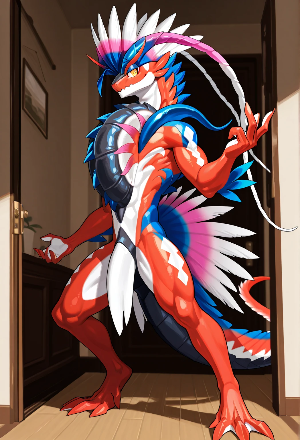 Furry、巨大な黒いTentaclesに捕まっている、Hands restrained behind your back、Tentacles（Boy with erection）、Dick、(((milking,]Milking)))Ahegao、Puzzled、naked、Muscular、surfer、黒いTentacles、Rough seas、clear、Intense 