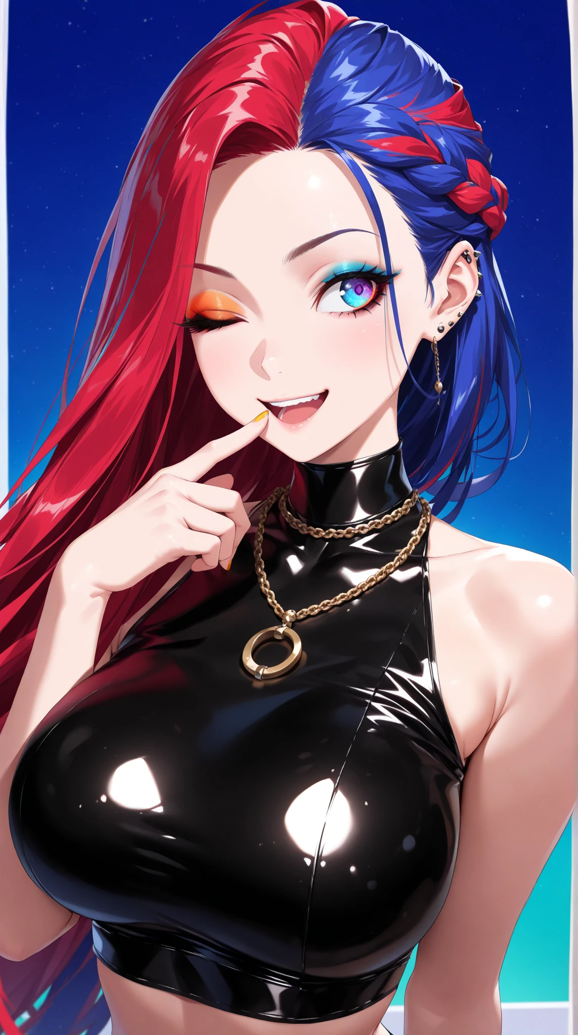 young girl, long turquoise hair, punk haircut, turquoise eyes, Scars, punk make-up, leather jacket, Burns, ripped clothes, madness, smirk, Masterpiece, highly quality