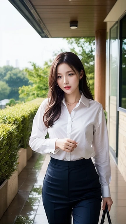 1 Girl,garden,Soft Light,Chinese Beauty,Tight Fit,business attire,