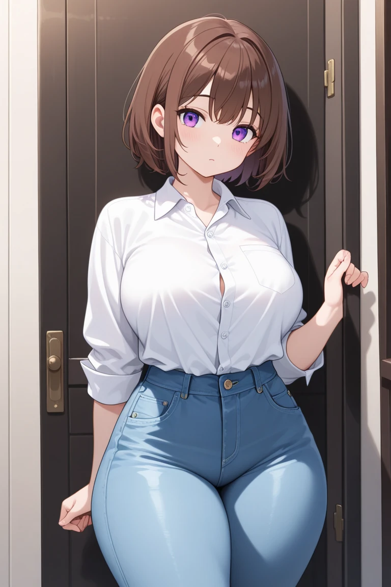(((masterpiece))), nsfw, Shizuka Mikazuki, 1 girl, alone, looking at the viewer, short hair, brown hair, long sleeve, cleavage, medium breasts, closed mouth, clavicle, Jacket, open clothes, open Jacket, blue Jacket, ground vehicle, play sports often, bicycle,