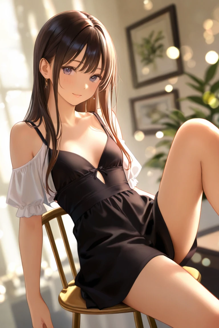 (full body shot, full body view),(Standing upright with one leg in front of the other), cute and symmetrical face,8k, masterpiece, RAW photo, best quality, photorealistic, extremely detailed CG unity 8k wallpaper,biologically correct form, (natural side lighting, movie lighting), looking at viewer, (face focus), 1 girl, japanese, 25 years old, perfect face, perfect body, shiny skin, (long sideburns, light black hair), hair between eyes, emerald green eyeiddle breasts), beautiful hair, beautiful face, beautiful lips, beautiful eyes, beautiful detailed eyes, beautiful clavicle, beautiful body, beautiful chest, beautiful thigh, beautiful legs, beautiful fingers, blush, ( high heels and anklets), black rubber suit, (flare skirt,ruffle skirt),(biologically correct form,correct appearance as a human being), (lovely smile, slightly open mouth),hide your hands behind your back,droopy eyes, black stockings