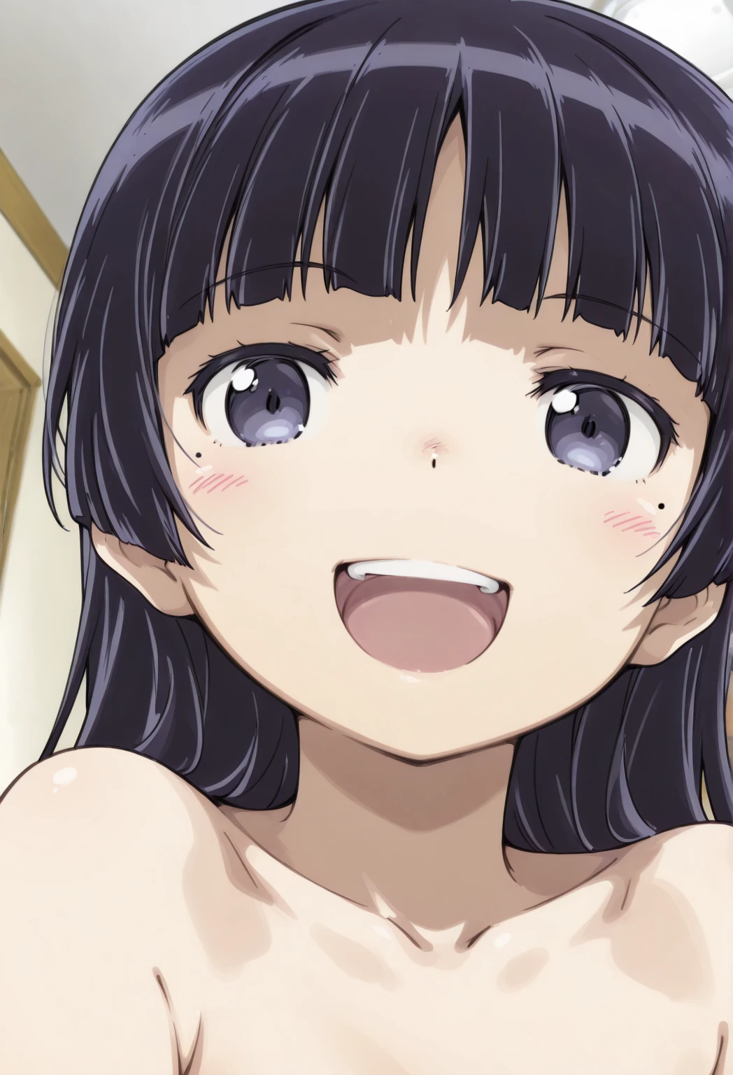 ((Highest quality)), ((masterpiece)), (be familiar with), Perfect Face, indoor, Bedroom, Watching the audience,
One woman, Shiba Miyuki,
Open Mouth, Ecstatic expression, blush, smile,
Small breasts, Flat Chest, Young Girl, Lori, child, Girl,
Long Hair, Long Hair,
Fully nude, Nipples exposed, Sex with a man with a big dick, 膣内ejaculation, Semen is taken, Insert a into your, Sex in missionary position, , Leg spread,