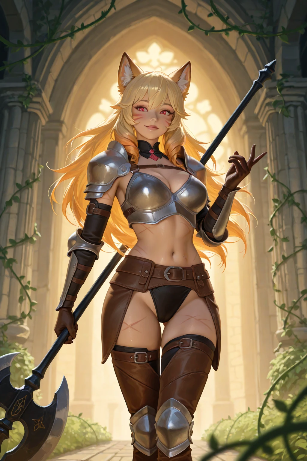 Super cute furry cat warrior in armor, armor is gold and silver and silver, realistic, body portrait, bikini armor, sexy, 4K, super detailed, vray rendering, Unreal engine, mid-journey art style, the most beautiful image in the world, amazing location, 4k, 8k, ultra high resolution, high resolution, HDR, smile, ((standing)))), Full body, amazing place, 4k, 8k, hyper gallity, highly detailed, hyper gulity, highly detailed, water--V5--S 750--Q2, ((masterpiece, highest quality, high quality, high resolution)), great place, best quality, body portrait, sexy, ((bikini armor)), --auto --s2