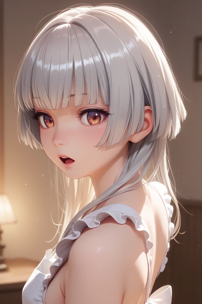 1 Girl、White Hair、Braid、Large Breasts、dress、topless、nsfw