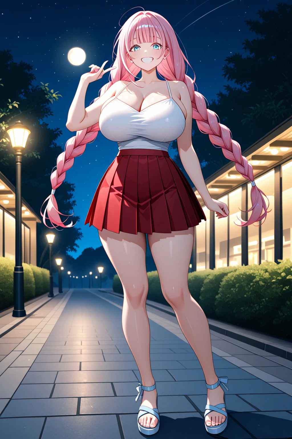(masterpiece, best quality, ultra detailed, absurdres)1.5, 1girl, (sexy, beautiful women, perfect face, perfect eyes, perfect female body, huge breast)1.5, (purple hairl, long hair, brown pantiehose, pleated skirt, jacket, gakuran, kimono style, shirt tucked in, red skirt, black crop top,), (standing in the Park)