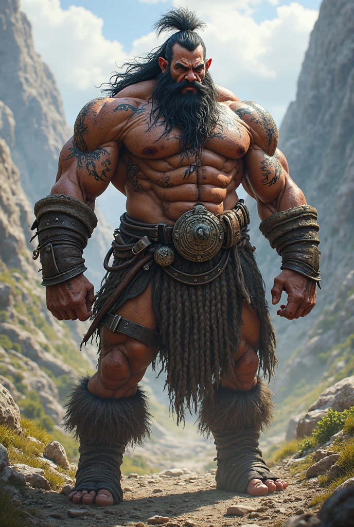 muscle、male、male、Strong、Thick arms、Thick Chest、Massive abdominal muscles、Minimal costumes、loincloth、Warrior、carpenter、blush、Sweat、Heavy breathing、Reference images、three views、material、Many of the same figures