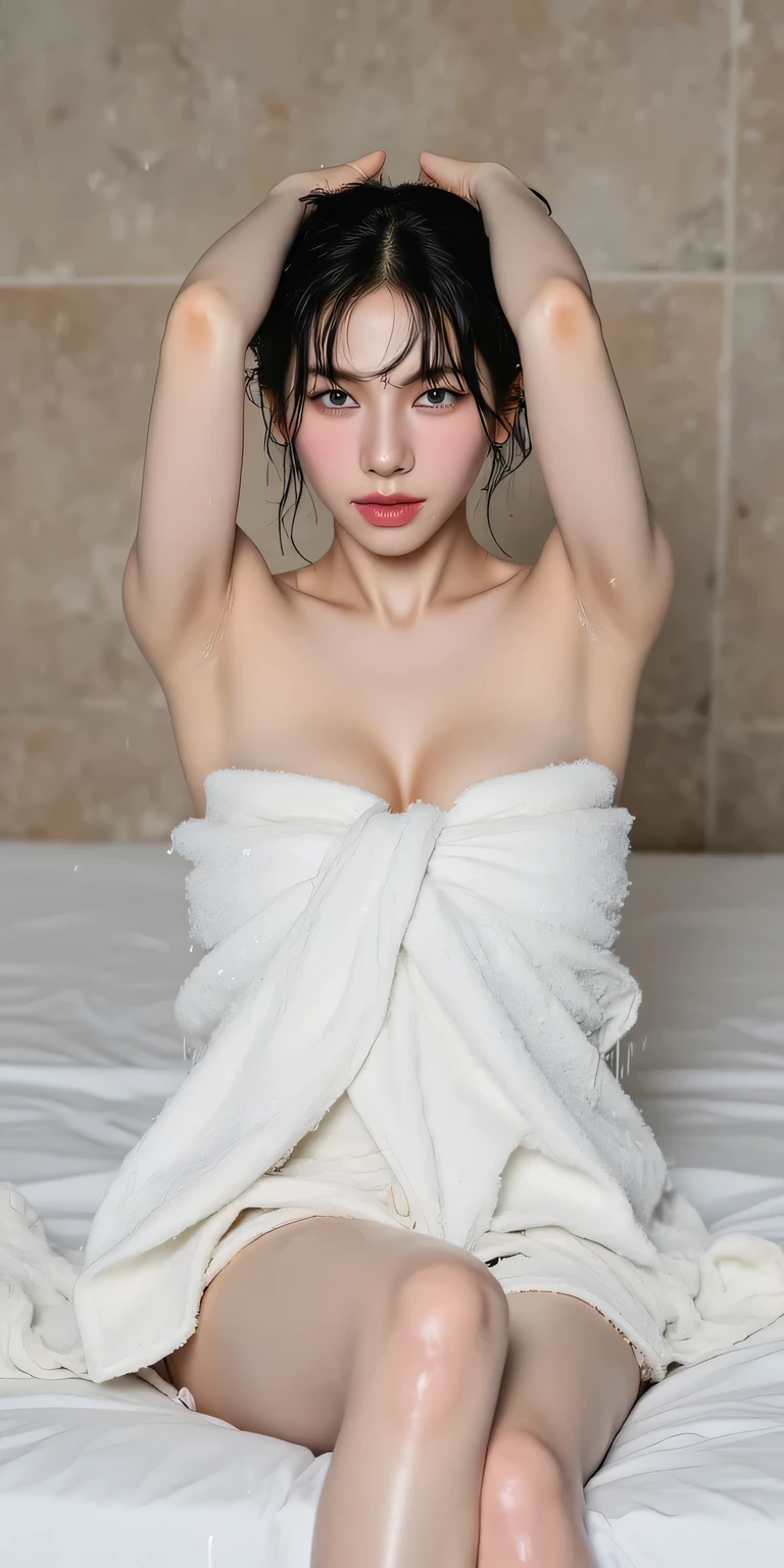 bath、highest quality、High resolution、perfect pixel、8k、finely、perfect dynamic composition、finelyて美しい目、open your legs、shining hair、natural color lip、woman、2、transparent skin、Super detailed、bath towel、small breasts、small areola、dripping sweat、full of sweat、thin thighs、beautiful feet、delicate、Anguished expression、Face enduring pain、open mouth, hand in panties, female ,