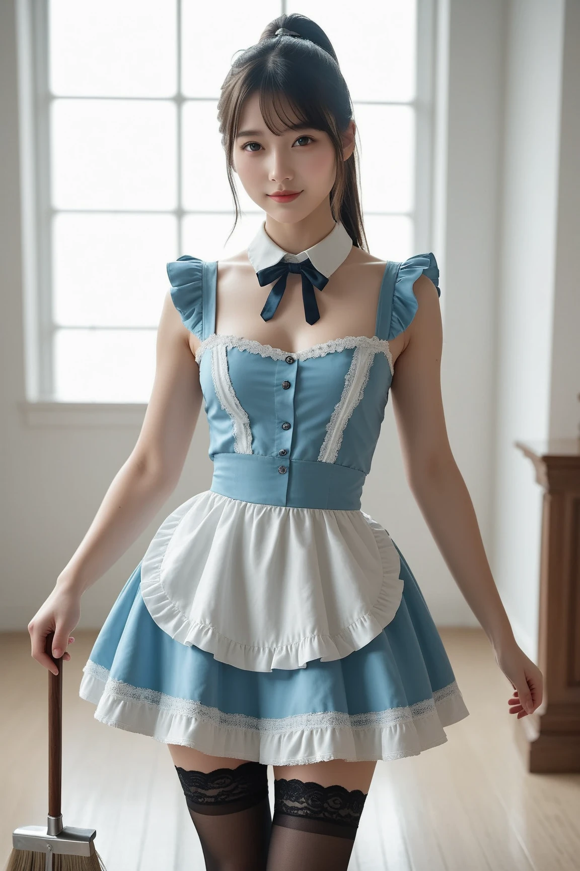 4K, Realistic,Very detailed,Rabbit costume,Bunny girl、Big Breasts、Soft Theme,Age 25、smile、(((Alice in Wonderland World)))、((Pocket watch))、(Black tuxedo-like miniskirt dress)、Thigh-high stockings、((Delicate painting)),(Detailed RAW photos of girls), (Masterpiece:1.25), (Highest quality:1.6), (Ultra-high resolution:1.5), (Realistic:1.75), 8K resolution,:1.6), Canon EOS R5, 50mm,Very detailedな,Cinema Lighting、