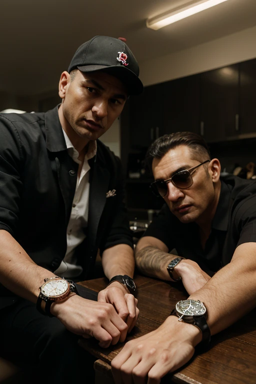 (best quality,4k,highres,masterpiece:1.2),ultra-detailed,realistic,super detailed tattoos
(((Alone men))),black hair,muscular,(((Middle-aged man))),mafia,double-suited,cool,tough,5 o'clock shadow,glasses,cool uncle