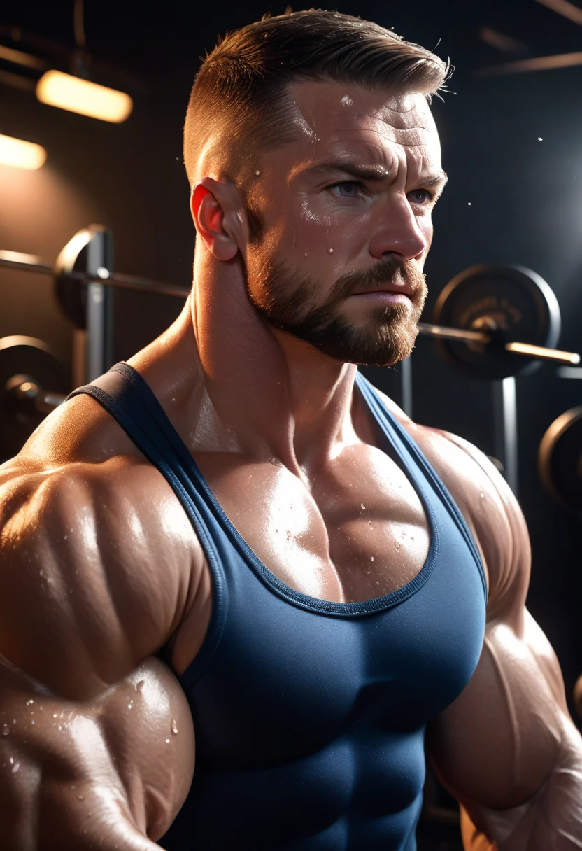 A handsome muscular man in medical gloves