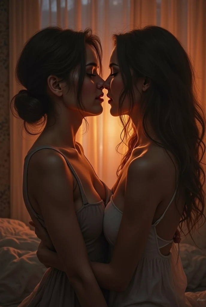 There are two women. One woman touched the other woman's nipples.