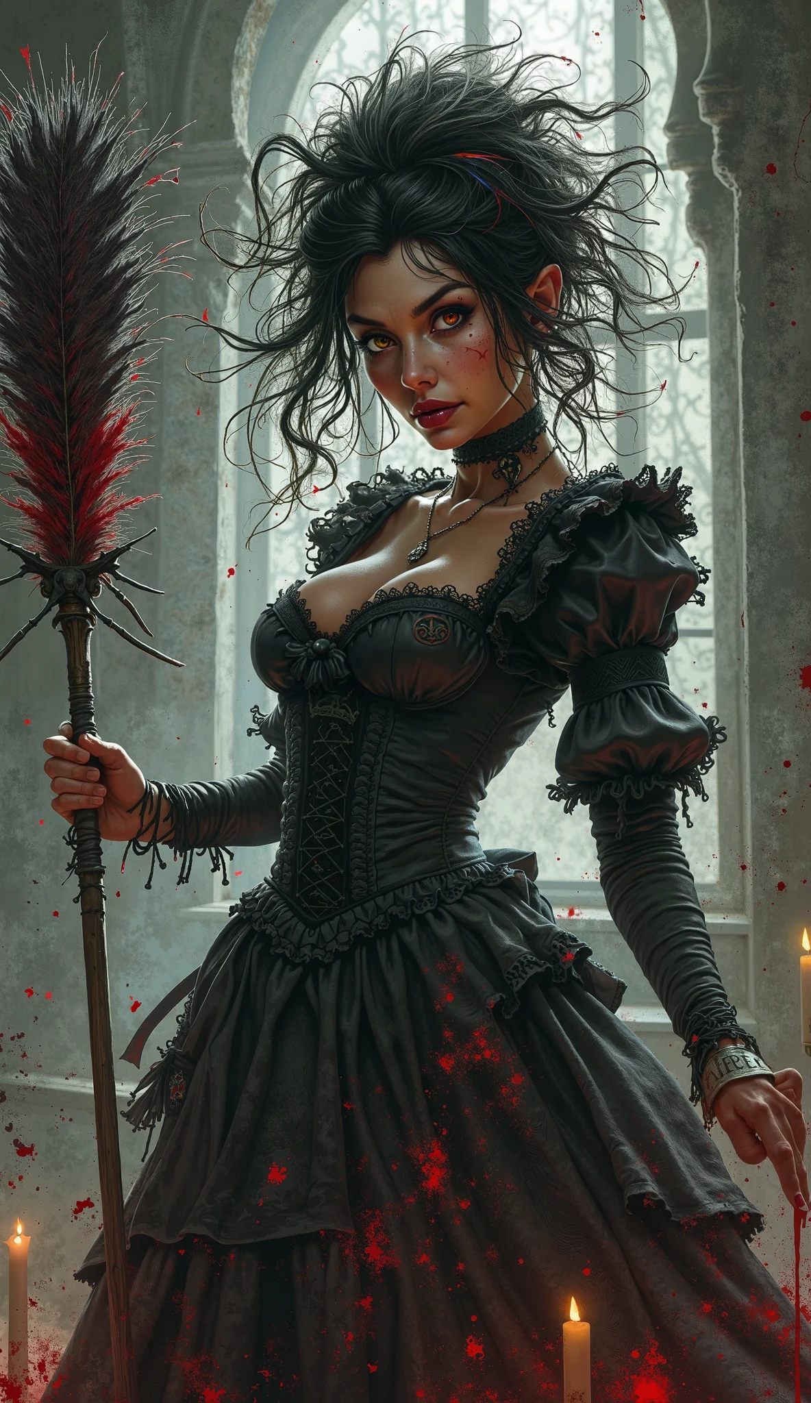 Une dame possede qui porte une robe rempli de sang et qui est vraiment effrayante et bizarre