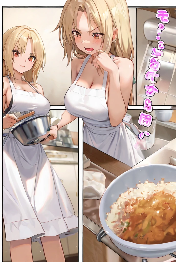pee, urination ,naked apron,smile,detailed,big breast,2woman,steam,(2girl), 