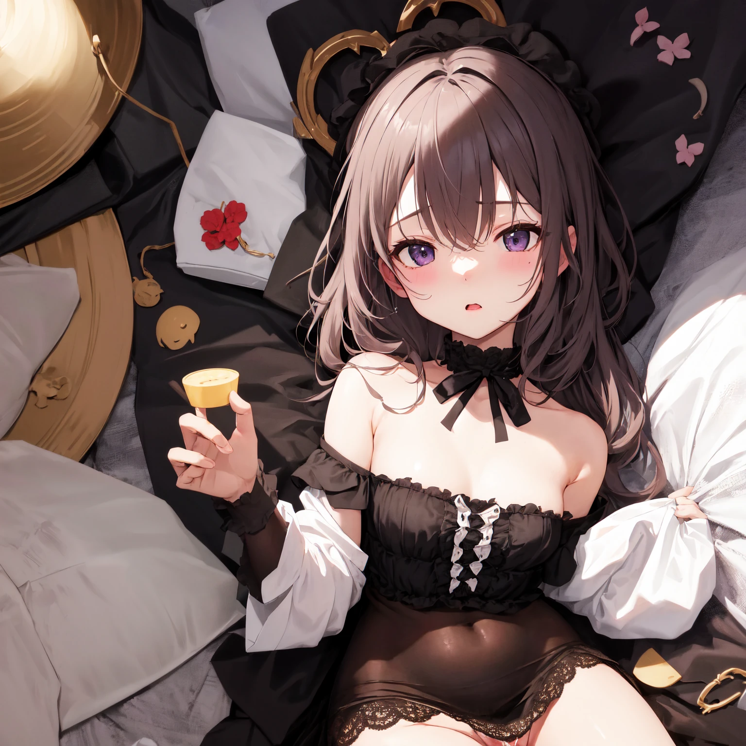 エロいcat'sコスプレ、Small breasts、、Cat ear、cat cosplay、Small breasts、、On all fours、Cute underwear、Embarrassed、Black Hair、Red ribbon、Small breasts、Red eyes、White bra、White panties、Lie down on the bed、Blushing、cat's