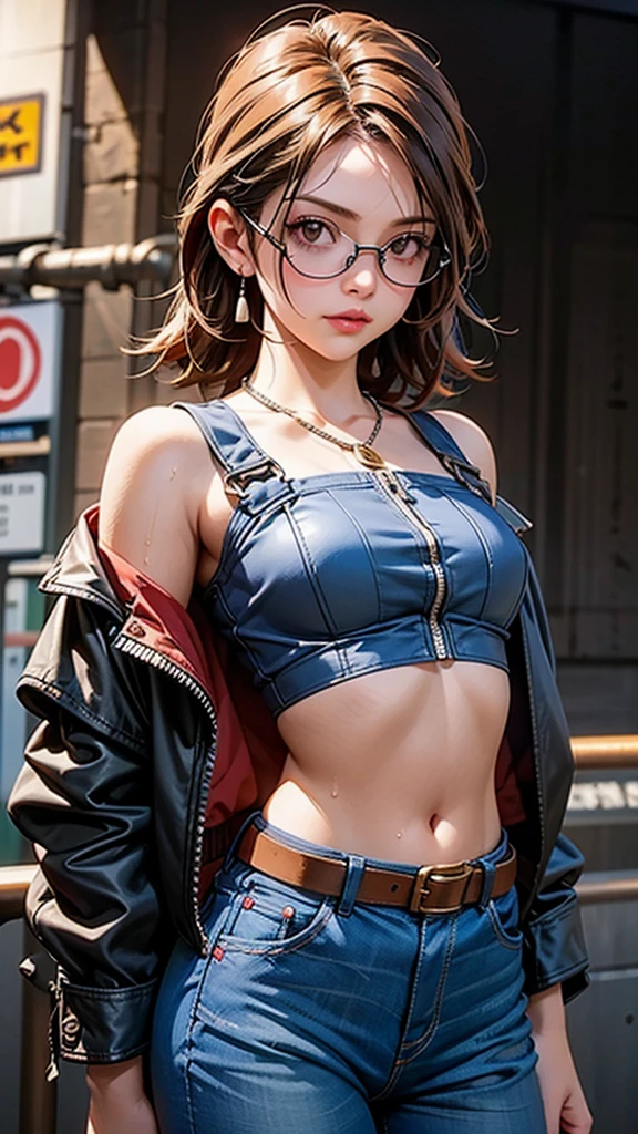 (Colorful grid girl with logo)、(magazine:1.3), (cover-style:1.3),Hands behind the head、( eye glasses、Glossy micro mini skirt、Glossy micro bikini with reflective surface、zippers、)、(Dripping wet body:1.2)、(FULL BODYSHOT)、thigh high boots、A smile、((Cosplayer Enako))、((​masterpiece))、