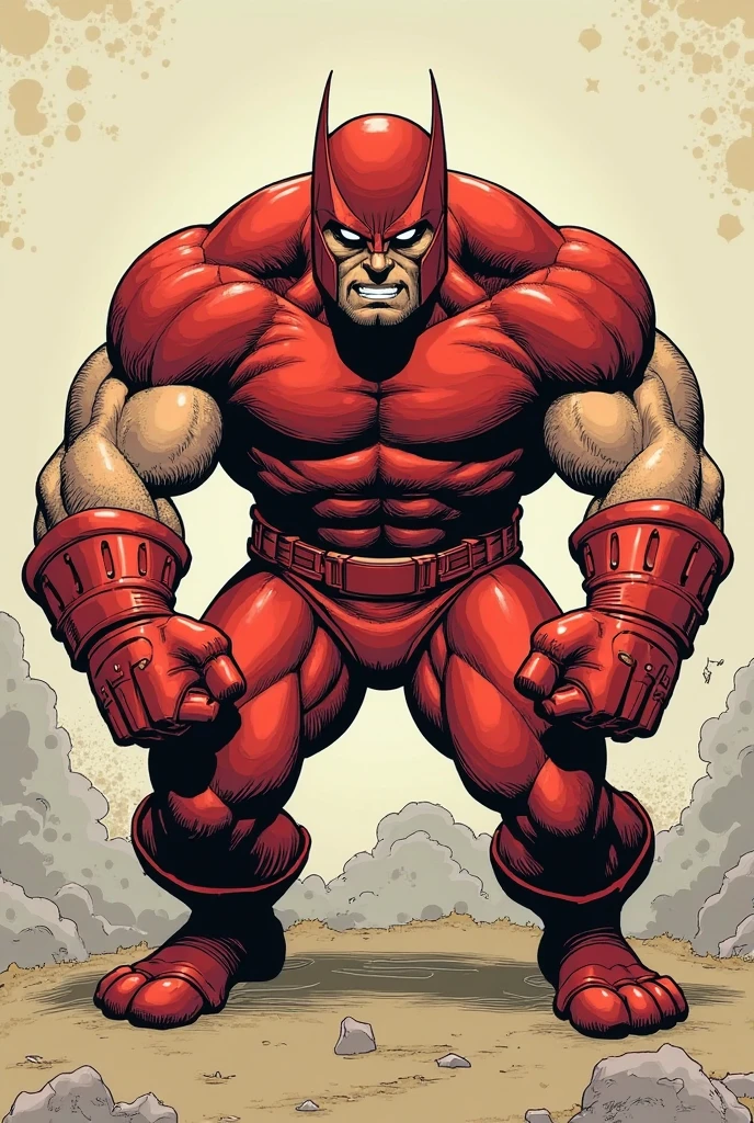 A caricature，Red demon with fist and fist in hand, muscular features, 90s comic book character design, musculous，burly build, shinkiro, goro and kunkle, menacing posture, serious sam as smash characters, John Romita, manly monster tough guy, (Sharp), shinkiro toshiaki mori, inspired by Rob Liefeld