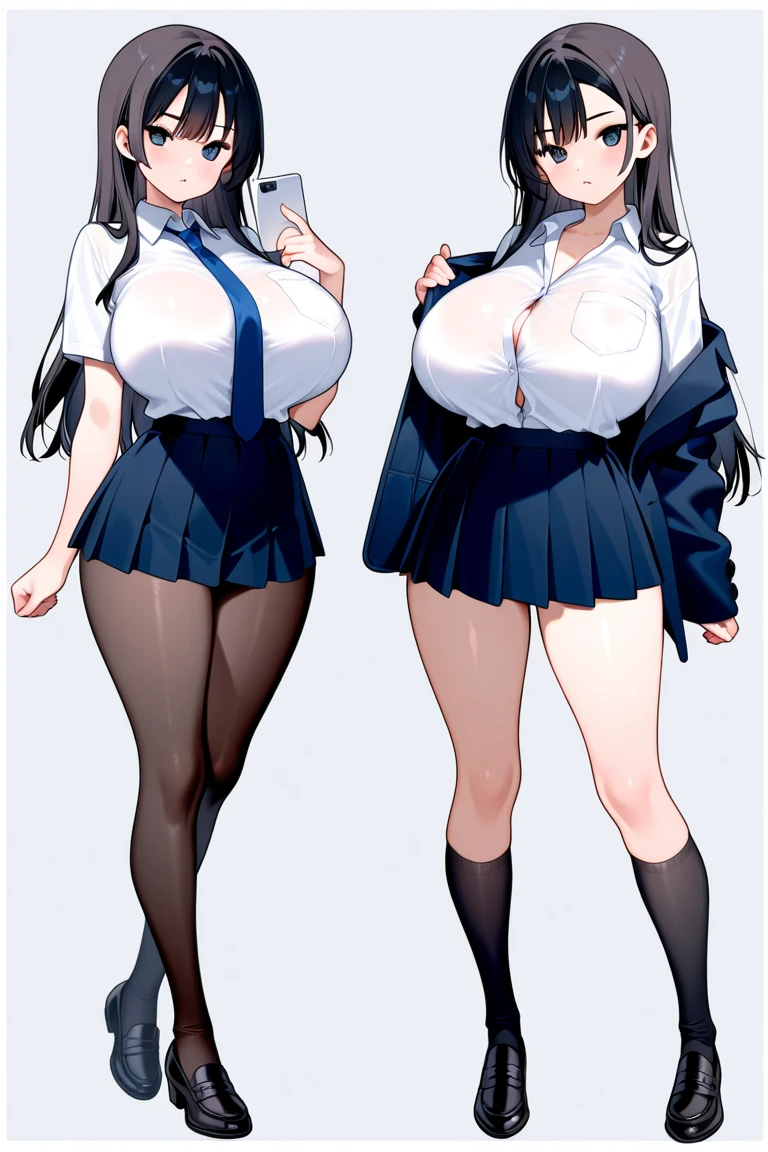 (masterpiece, best quality), front shot, 1girl, kawaii, (micro waist, super big breasts, very long legs:1.5), Very elongated thin body, short height, scrawny, tiny cute thin face, detailed face, cute smile, mini skirt, Tight serafuku, shows under boob, white sneakers, pigeon-toed, wet sweaty, big visible ribs, ((Black medium hair)), Cowgirl play