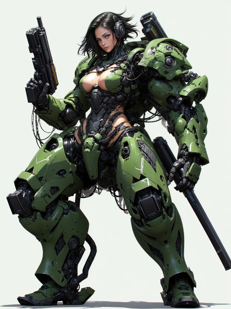 Beautiful female soldier in a green uniform holding a gun, tattered military gear, mechanized soldier girl, oversized mechanical exoskeleton arms and legs, inspired by Masamune Shirow, girl in mecha armor, mechanized valkyrie girl, cushart kenz, infantry girl, Bare Skin, Athletic Well Toned Body, sweaty skin, Barely Clothed, cammo patterns, Beautiful Face, dieselpunk Theme, Fiverr Dnd Character, Octane Render, Digital Art, Extreme Detail, 4k, Ultra Hd, Polished, Beautiful, Hyperdetailed, Intricate, Elaborate, Meticulous, Photorealistic, Sharp Focus, Wlop, Character Design, Unreal Engine, 3d Rendered, Volumetric Lighting, Reflections, Glossy, Digital Illustration, Pose, Suggestive Pose, Lewd, Full Body Shot, naked, nude, uncovered breasts, exposed breasts, exposed crotch, vissible nipples, puffy vagina, anatomically correct 💖❤💕💋