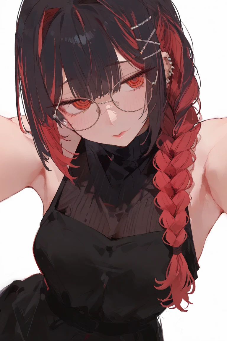 Kobayashi, blushing, frown, (Bust size very very small.)), (flat chest:1.2), Posing embarrassed, GothGal, wearing a GothGal outfit, dress, ribbon, frills,