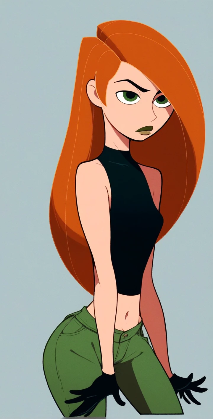 kim possible style, masterpiece, best quality, solo, 1girl, green eyes, long hair, orange hair, Big Breasts, upper body, turtleneck, parody, indoors, , (sexy slit dress), 1girl, bare arms, bare shoulders, breasts, midriff, green eyes, highres, indoors, kim possible, kimberly ann possible, knee up, locker, locker room, long hair, midriff, navel, oira wa arumajiro, orange hair, big breasts, solo