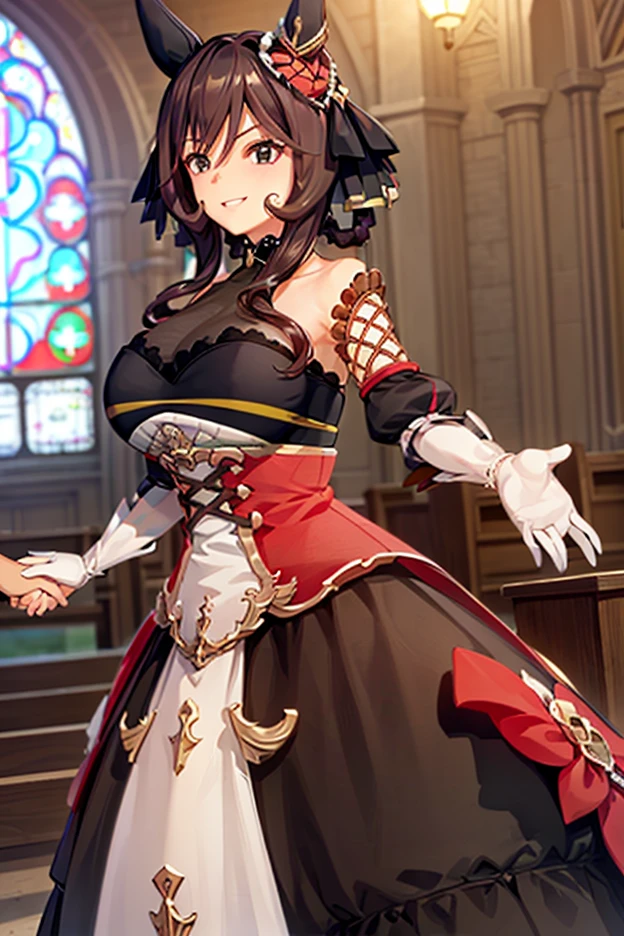 ((Anime art style)),(masterpiece),(Highest quality), (Very detailed),((Very delicate and beautiful)),((alone)),((whole body)),((1 princess in a gorgeous Victorian dress)),Lots of frills,Detailed face and eyes,Jewel-like eyes,((There is a volume and、Very long straight hair)),((Gorgeous embroidery and lace)),Gorgeous corsage,See through,gorgeous hair accessory,Gorgeous sparkling jewel tiara,Gorgeous frills,((Huge breasts,Long chest)),Skin dents,((whole body)),((Skirt of Hope,crinoline)),Standing pose,Dynamic Angle,Show Viewer,Royal Victoria Palace,(((A gorgeous Victorian dress with rich embroidery)),whole body,Big Breasts, Grin、With a creepy smile, A smile with downturned corners,View your audience, blush, Open your mouth,Please place your hand on your chest