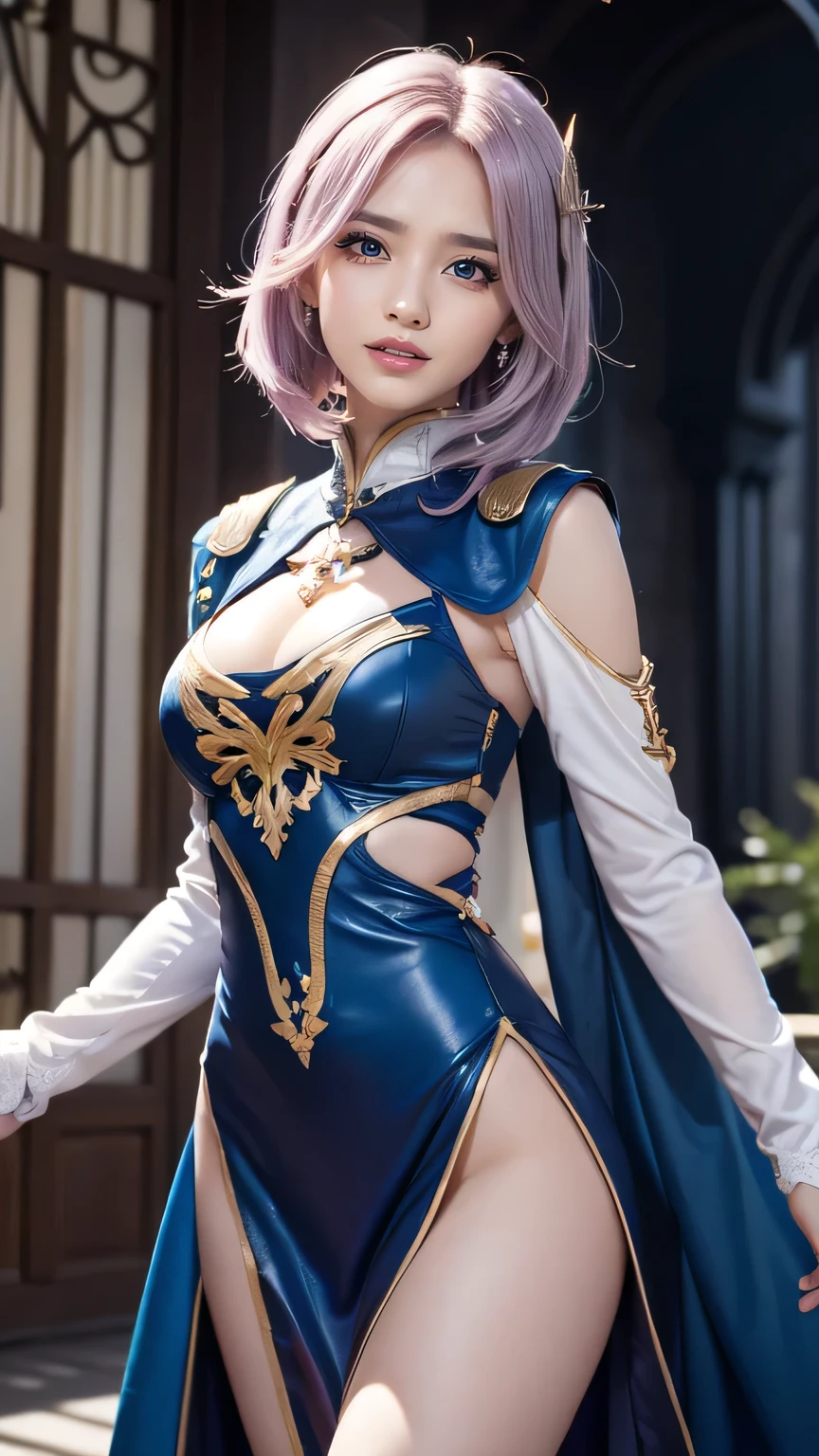 {{masterpiece, best quality, extremely detailed CG, unity 8k wallpaper, cinematic lighting, lens flare}},blue hair,(goat horns:1.2),ganyu french maid,qipaoganyu,hair between eyes,(pantyhose:1.2),(looking at viewer:1.2),blue eyes,black dress,wide view,full body,sitting,cosplay,ganyu \(genshin impact\),thick body,ganyu,green eyes,(bamboo forest:1.3),stone path,<lora:qipaoganyu_20230728182043-000009:0.7>,