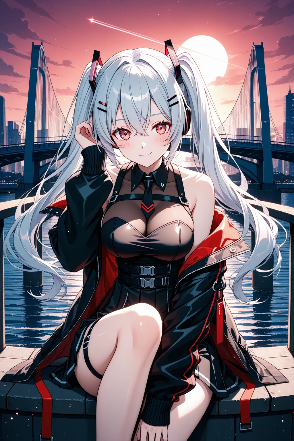 Anime illustration、highest quality、Perfect proportions、Overwhelmingly large breasts、Fatty legs、smile、Beautiful, shining eyes、Cowboy Shot、Military magazine cover、Heading、Stylish fonts
