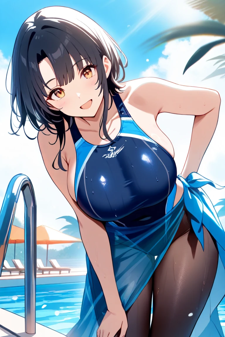 Beautiful illustration、top-quality、Kaga_kantaicollection
brown_hair, Side_Ponytail, brown_Eyes, Short_hair, gigantic_tits, long_hair、Blue Bikini、is sitting、The background is the coast,crotch,groin,apart_legs,wet,oil.(plump:0.7)