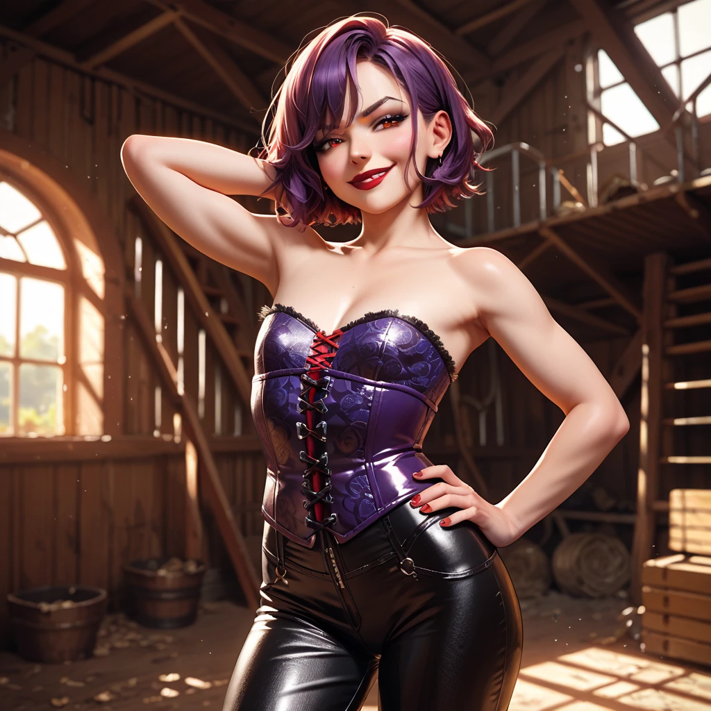 Araffe-Frau in einem Lederoutfit mit einem Lutscher in der Hand, Gal Gadot als Harley Quinn, Cosplay auf schwarzer Harley Queen, Candy Girl, Portrait of Harley Quinn, alluring mesmer woman, Eine Peitsche in der Hand, Cyberpunk Angry Gorgeous Goddess, inspiriert von Earle Bergey, Beautiful cyberpunk woman model, Amouranth als Superschurke, Harley Quinn