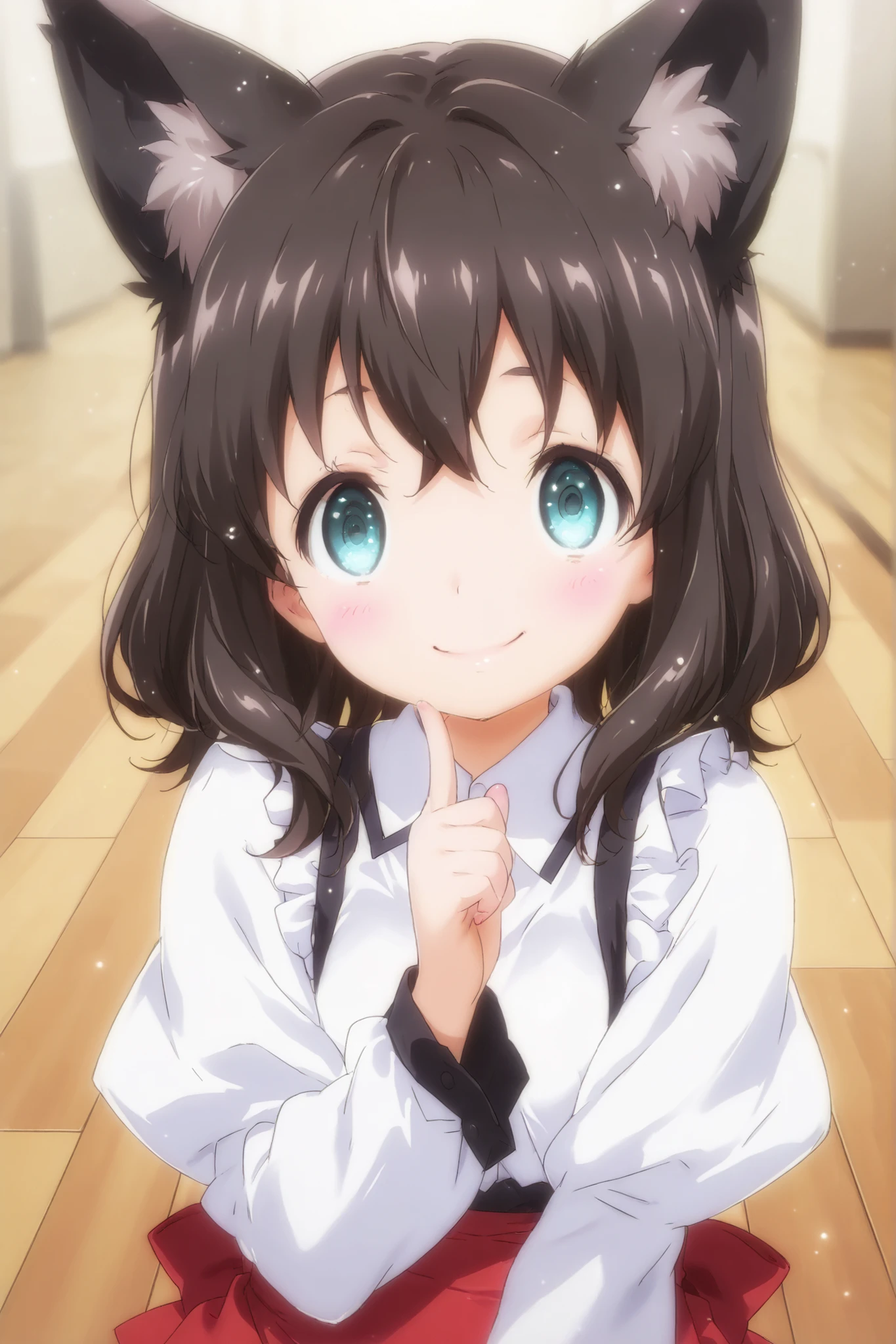 miko,Little girl with fox ears、(dark haired、female brat) 、((cute、provocative smile))、Shibuya Scenery、Anime Style、High Definition、High Quality、1girl