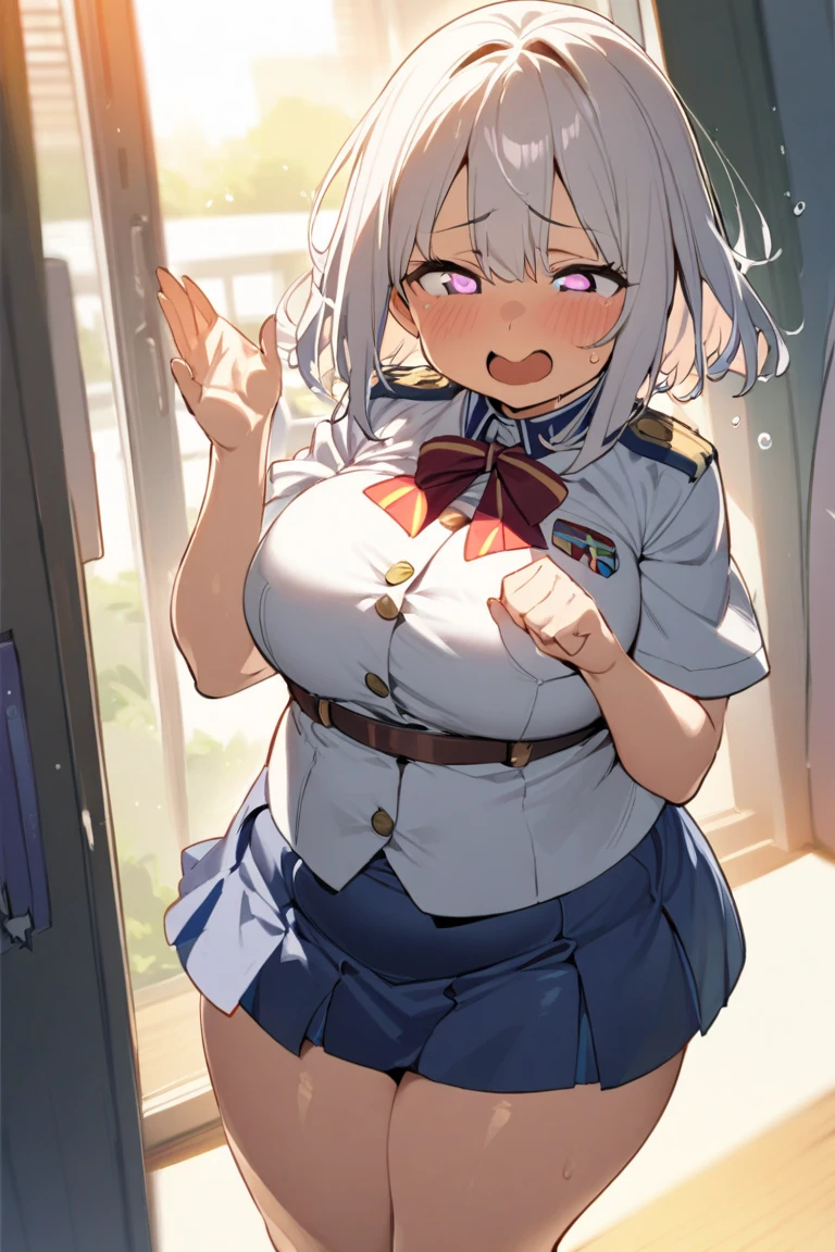 (hentai:1.1), (Ideal:1.1), (perfect:1.1), (flawless:1.1), (highest quality:1.2), (best quality:1.2), 1girl, (school uniform:1.05), cute, (very small height:1.4), (loli:1.4), (naughty smirk:1.2), lewd pose, detailed body, (big breasts, huge boobs:1.4), short hair, highly detailed eyes, highest quality eyes, 4K, highest quality resolution, best quality resolution, best quality upscale,