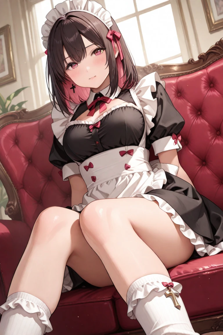 Maid girl masturbating with her pussy spread