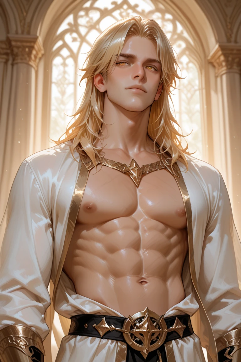 High Art - Portrait of Apollo, god of love and beautyand a beautiful young man Cypress, 18 years old, ideal build, round soft buttocks ! His beauty is incredible . body structure - perfection ! Handsome young man . naked. only a loincloth . perfect chest muscles and big nipples on the chest . Emerald eyes . blonde hair ,on the neck there is a gold chain with a sparkling pendant and on the hand there is a sparkling bracelet. In the Golden Palace ! top quality.