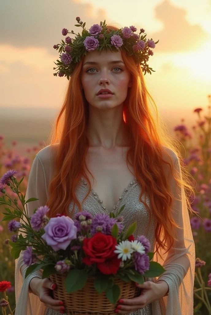cute woman, (elegant, beautiful face), transparent white dress, forest moss, flowers feld, curly red hair, magical atmosphere, (short hair), raytracing, subsurface scattering, (fantasy underworld on background), diffused soft lighting, shallow depth of field, by (Oliver Wetter), sharp focus bokeh
