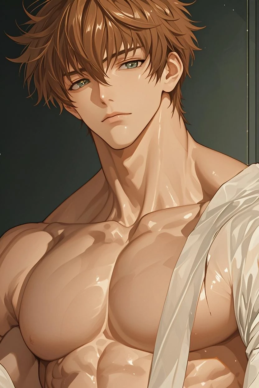 ((best quality)), ((masterpiece)), (detailed), a man with a shirt on and no shirt on, looking at the camera, big chest, anime handsome man, anime portrait of a handsome man, handsome stunning realistic, handsome anime pose, beautiful prince, human male character art, male anime character, male anime style