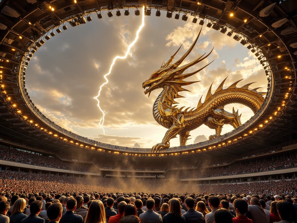 Create an image of a golden dragon playing football