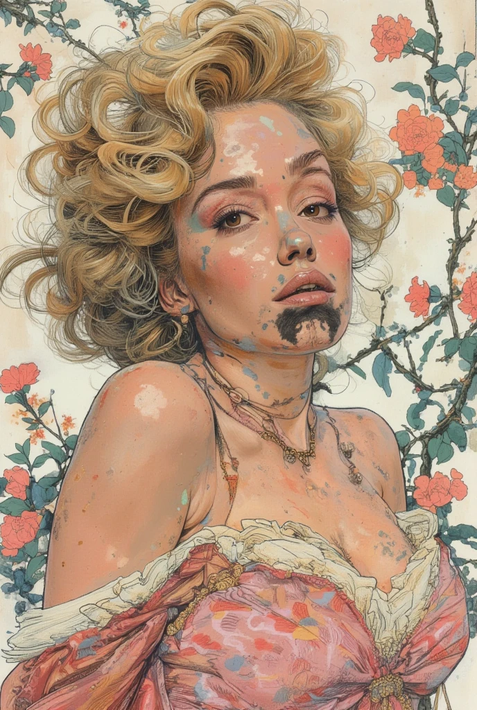 1 woman, looks like Tessa Winters, ((very small breasts: 1.3)), ((close-up, open legs, hand on her pussy)), (red hair) (short wavy hair), ((nude, leaning on old leather sofa, legs open)), (view front, naked), (straining expression, eyes wide open, full lips, feel pain, spread legs:1.4), (masterpiece, best quality:1.2), photorealistic, HDR, 4K, 8K, 16K, perfect face symmetrical face, anatomically correct face, (chubby), (puffy nipples), symmetrical face, anatomically correct, ((large areolas)), (her pussy is super creamy), ((transparent smeared mucous only on her pussy)), (clean chest), floral wallpaper, ((saggy breasts)), (((clear vagina secretion)), (eyes closed), ((oh face, orgasm face)), (freckles), ((chubby)), (scowling, frown), (((touching herself inappropriately, touching herself in a vulgar way)))