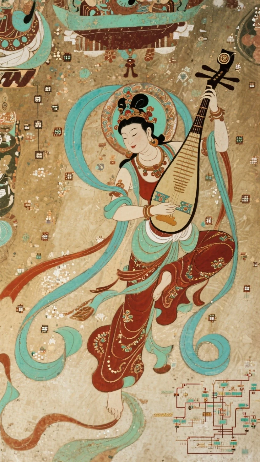 an ancient Chinese goddess, naked guanyin of the southern seas, Guanyin, Inspired by India, Avalokiteshvara Bodhisattva Phoenix,,Serene expression,shui mo hua,Buddha,Buddhist,Lotus,Chinese painting style,Thangka style, (nsfw: 2.0), naked: 2.0
