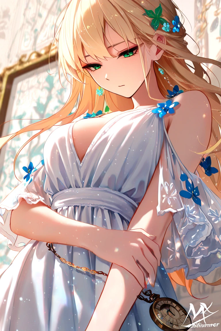 (masterpiece:1.2), (highest quality:1.2),, Curvy but slender body, perfect eyes, perfect face, perfect lighting, 1 girl, on the bed, (standing position),(not wearing underwear),(show your butt),long hair, curly hair, Fine clothes, Detailed outdoor background, compensate, eye shadow, thick eyelashes, fantasy, looking at the viewer, whole body,alice in wonderland、blue sky、Bright and very beautiful face、young shiny glossy white shiny skin、the best beauty、The most beautiful bright blonde hair in the world、thin hair、super long straight hair、Shining beautiful bangs、Glowing crystal clear big blue eyes、Very beautiful lovely 17 year old most beautiful girl in the world、ample breasts